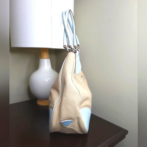 Prada Canapa Moon Shoulder Bag, Blue and Beige - Picture 4 of 13